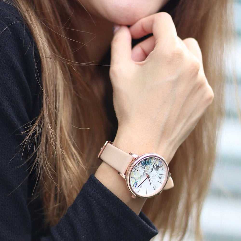 ARIES GOLD ENCHANT FLEUR ROSE GOLD STAINLESS STEEL L 5035 RG-GYFL LEATHER STRAP WOMEN'S WATCH - H2 Hub Watches