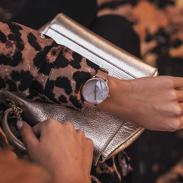 ARIES GOLD ENCHANT FLEUR ROSE GOLD STAINLESS STEEL L 5035 RG-GY LEATHER STRAP WOMEN'S WATCH - H2 Hub Watches