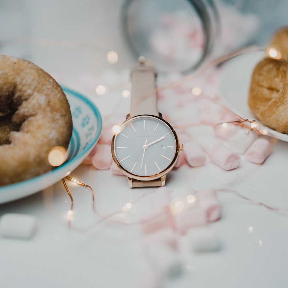 ARIES GOLD ENCHANT FLEUR ROSE GOLD STAINLESS STEEL L 5035 RG-GY LEATHER STRAP WOMEN'S WATCH - H2 Hub Watches