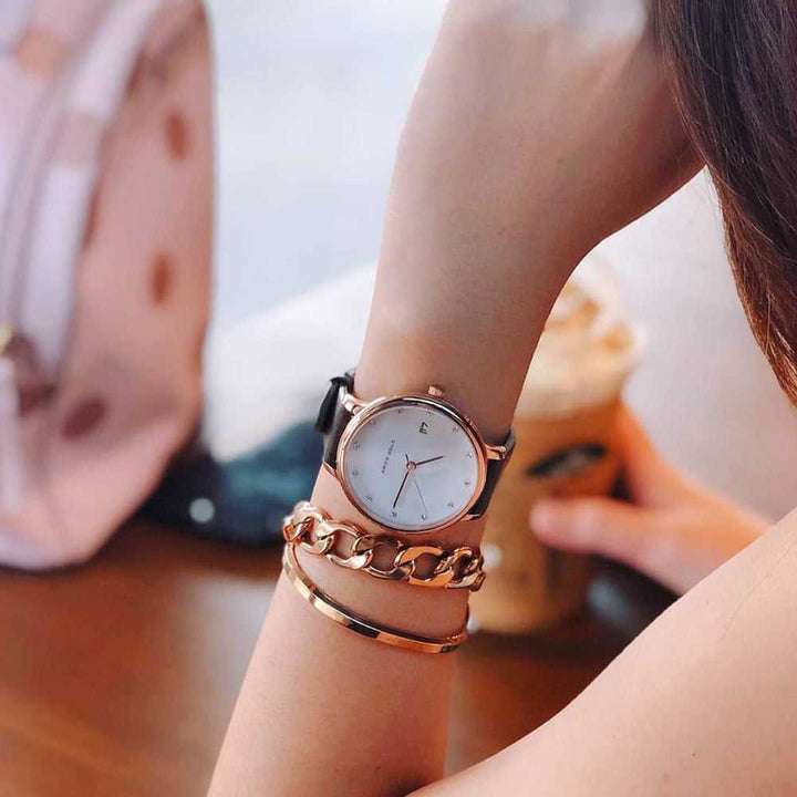 ARIES GOLD ENCHANT FLEUR ROSE GOLD STAINLESS STEEL L 5035 RG-MP LEATHER STRAP WOMEN'S WATCH - H2 Hub Watches