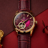 Aries Gold Goldex 8023 Red Dial And Leather Strap Women Watch L 8023 G-R