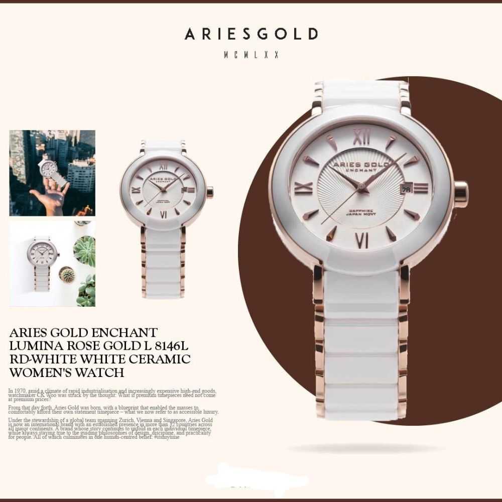 ARIES GOLD ENCHANT LUMINA ROSE GOLD L 8146L RD-WHITE WHITE CERAMIC WOMEN'S WATCH - H2 Hub Watches