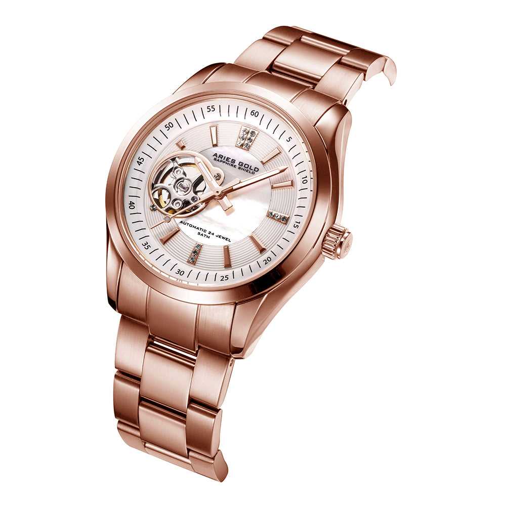 ARIES GOLD AUTOMATIC INSPIRA ROSE GOLD STAINLESS STEEL L 9003 RG-WMOP WOMEN'S WATCH - H2 Hub Watches
