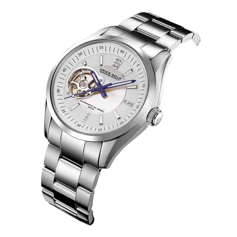 ARIES GOLD AUTOMATIC INSPIRA SILVER STAINLESS STEEL L 9003 S-WMOP WOMEN'S WATCH - H2 Hub Watches