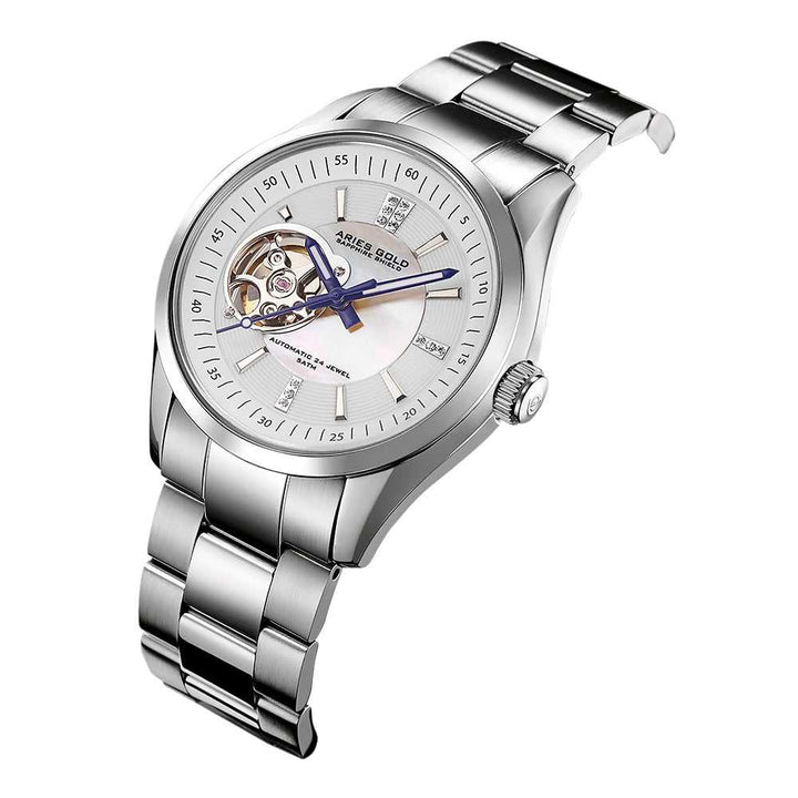 ARIES GOLD AUTOMATIC INSPIRA SILVER STAINLESS STEEL L 9003 S-WMOP WOMEN'S WATCH - H2 Hub Watches
