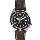 FOSSIL LE1062P DEFENDER SILVER ROUND THREE HAND BLACK DIAL BROWN LEATHER MEN'S WATCH