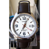 CASIO GENERAL LTP-1314L-7AVDF-P QUARTZ SILVER STAINLESS STEEL BROWN LEATHER STRAP WOMEN'S WATCH