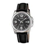 CASIO GENERAL LTP-1314L-8AVDF-P QUARTZ SILVER STAINLESS STEEL BLACK LEATHER STRAP WOMEN'S WATCH