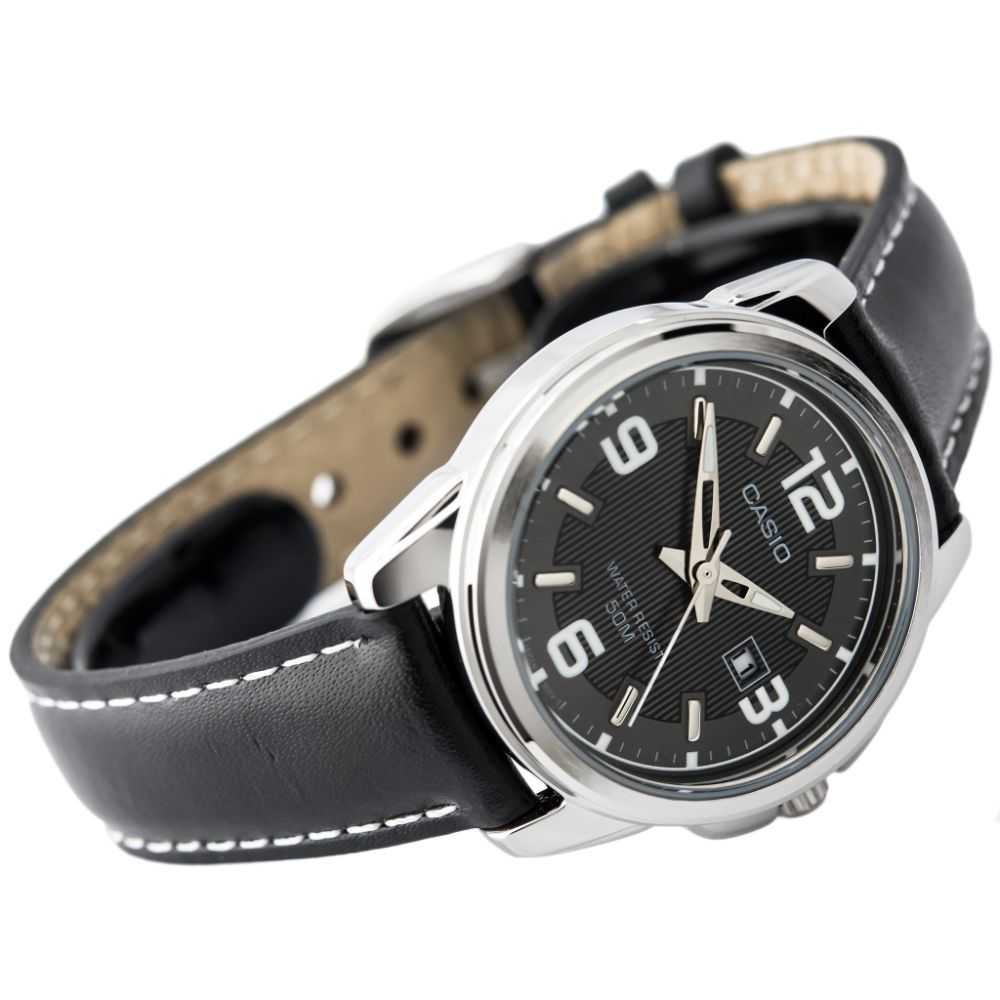 CASIO GENERAL LTP-1314L-8AVDF QUARTZ SILVER STAINLESS STEEL BLACK LEATHER STRAP WOMEN'S WATCH - H2 Hub Watches