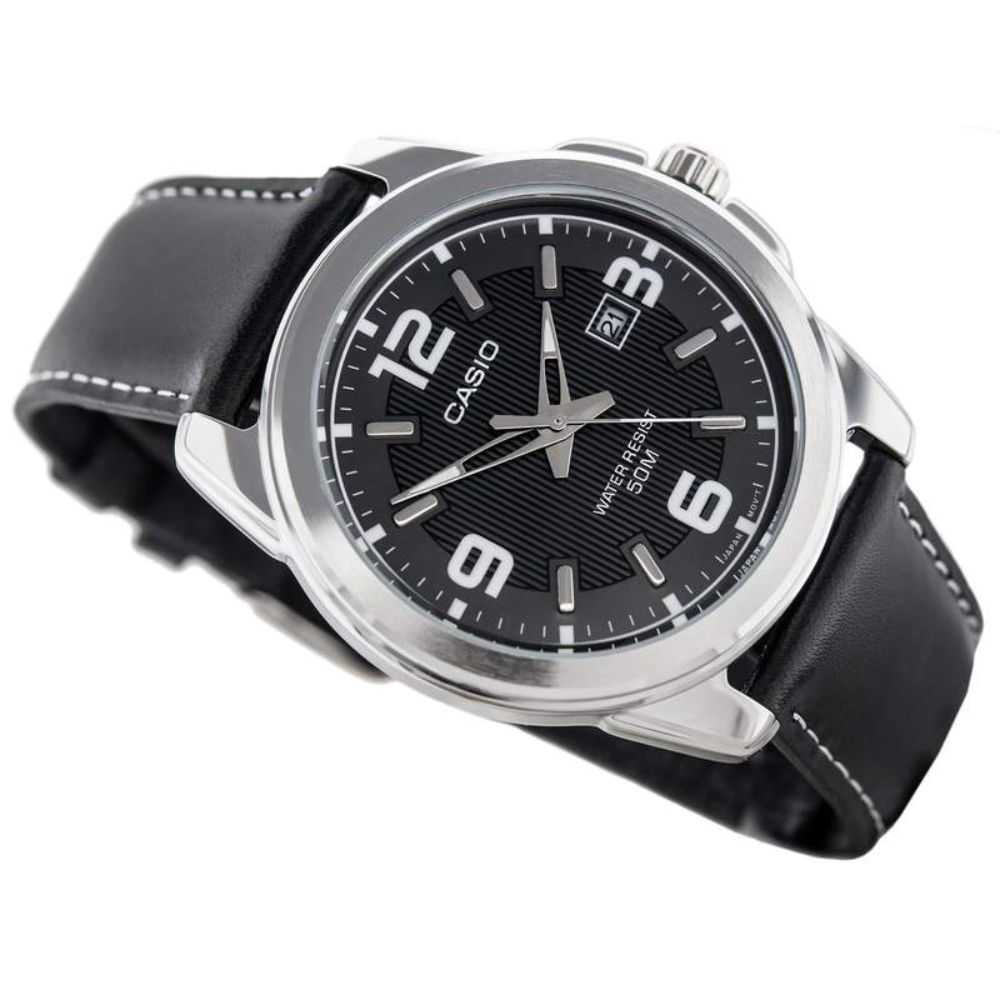 CASIO GENERAL LTP-1314L-8AVDF QUARTZ SILVER STAINLESS STEEL BLACK LEATHER STRAP WOMEN'S WATCH - H2 Hub Watches