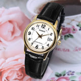 CASIO GENERAL LTP-V002GL-7BUDF-P BLACK LEATHER WOMEN WATCH