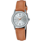 Casio General Silver Dial Brown Leather Strap Women Watch LTP-V002L-7B3UDF-P
