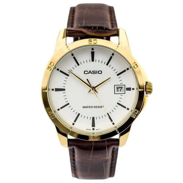 Casio General White Dial Brown Leather Strap Women Watch LTP-V004GL-7AUDF-P