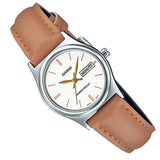 Casio General White Dial And Brown Leather Strap Unisex Watch LTP-V006L-7B2UDF-P