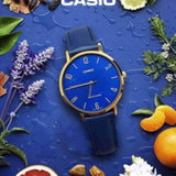 CASIO GENERAL LTP-VT01GL-2BUDF QUARTZ BLUE DIAL LEATHER MENS WATCH