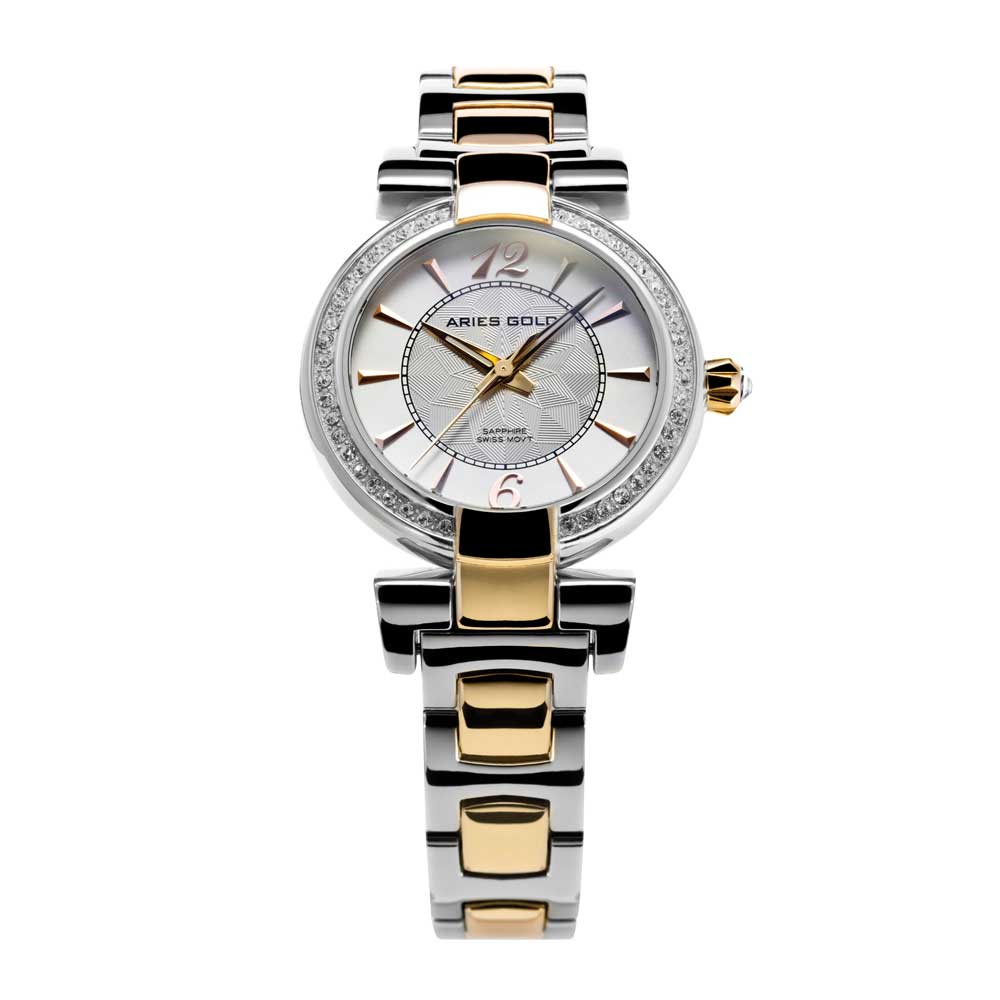 ARIES GOLD ENCHANT BELLE 3 HANDS TWO TONE GOLD STAINLESS STEEL L 500 2TG-WHITE WOMEN'S WATCH - H2 Hub Watches