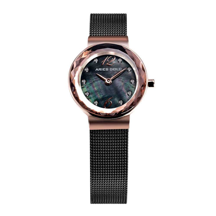 ARIES GOLD ENCHANT JEWEL COFFEE STAINLESS STEEL L 5026 CF-BKMOP MESH STRAP WOMEN'S WATCH - H2 Hub Watches