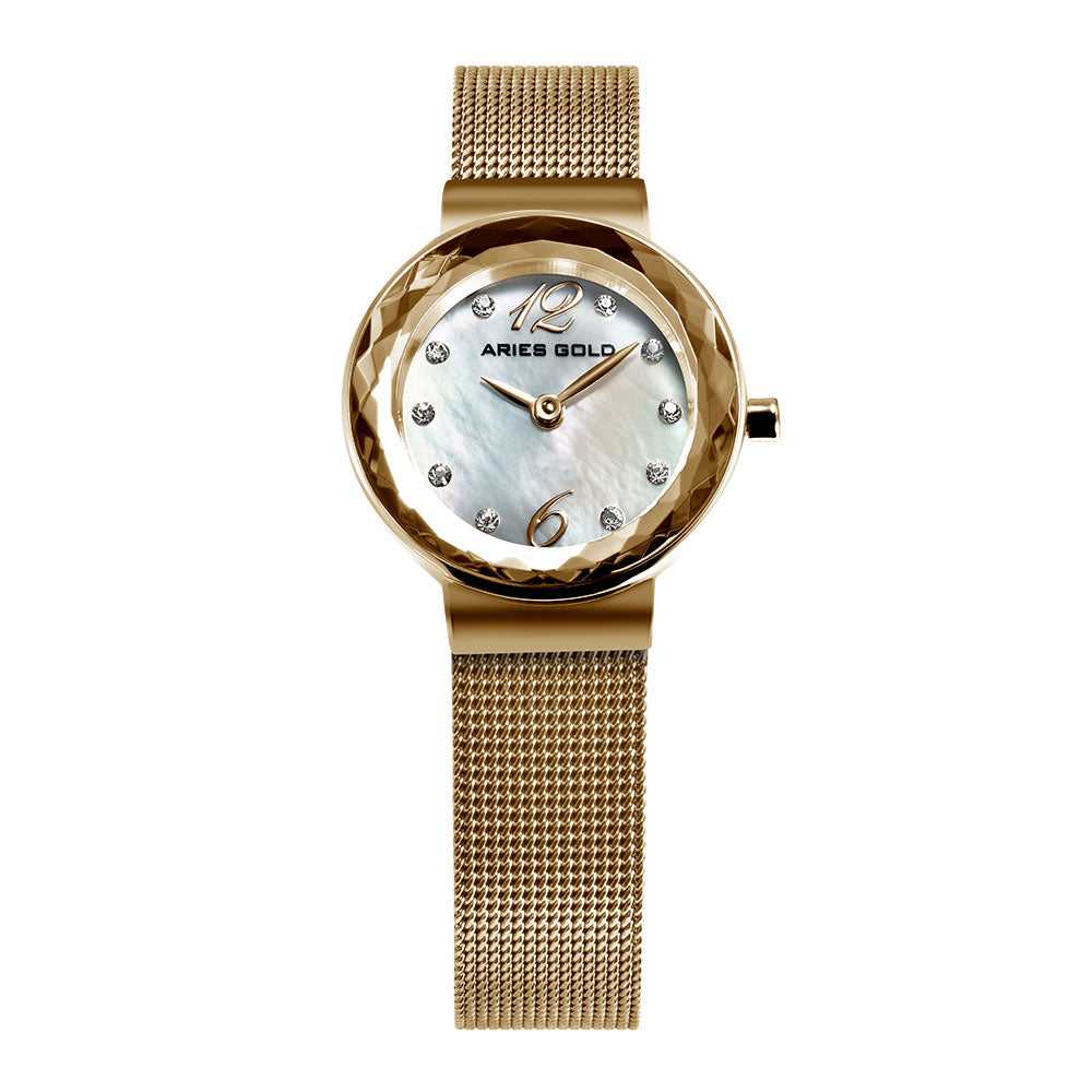 ARIES GOLD ENCHANT JEWEL GOLD STAINLESS STEEL L 5026 G-MOP MESH STRAP WOMEN'S WATCH - H2 Hub Watches