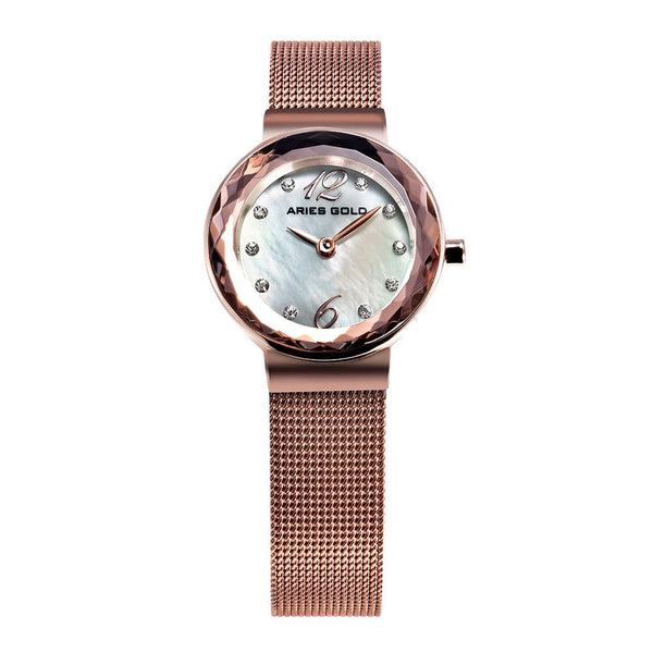 ARIES GOLD ENCHANT JEWEL ROSE GOLD STAINLESS STEEL L 5026 RD-MOP MESH STRAP WOMEN'S WATCH - H2 Hub Watches