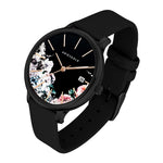 ARIES GOLD ENCHANT FLEUR BLACK STAINLESS STEEL L 5035A BK-BKFL BLACK LEATHER STRAP WOMEN'S WATCH - H2 Hub Watches