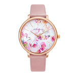 ARIES GOLD ENCHANT FLEUR ROSE GOLD STAINLESS STEEL L 5035A RG-PIFL PINK LEATHER STRAP WOMEN'S WATCH - H2 Hub Watches