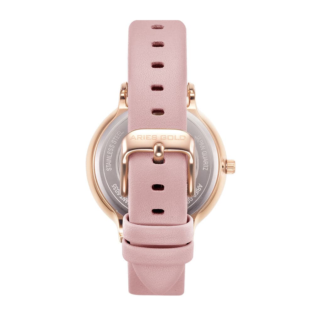 ARIES GOLD ENCHANT FLEUR ROSE GOLD STAINLESS STEEL L 5035A RG-PIFL PINK LEATHER STRAP WOMEN'S WATCH - H2 Hub Watches