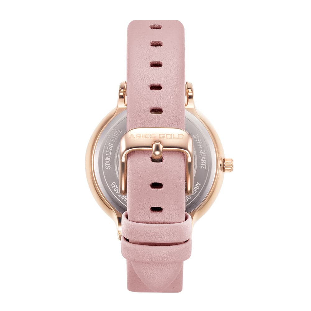 ARIES GOLD ENCHANT FLEUR ROSE GOLD STAINLESS STEEL L 5035A RG-PIFL PINK LEATHER STRAP WOMEN'S WATCH - H2 Hub Watches