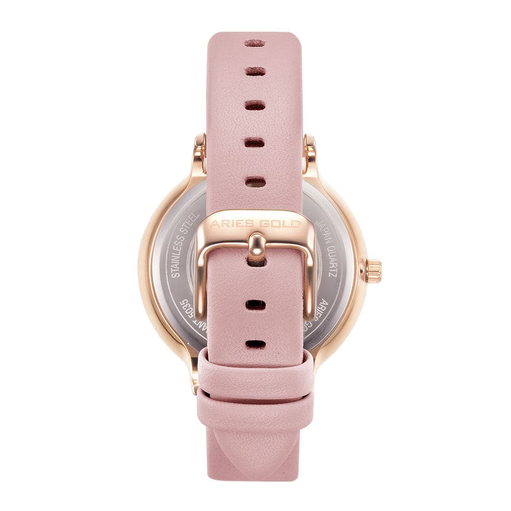 ARIES GOLD ENCHANT FLEUR ROSE GOLD STAINLESS STEEL L 5035A RG-PUFL PINK LEATHER STRAP WOMEN'S WATCH - H2 Hub Watches