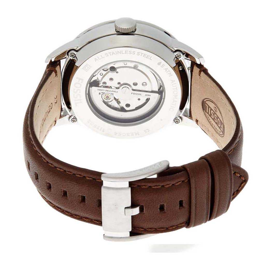 FOSSIL TOWNSMAN AUTOMATIC SILVER STAINLESS STEEL ME3061 BROWN LEATHER STRAP MEN'S WATCH - H2 Hub Watches