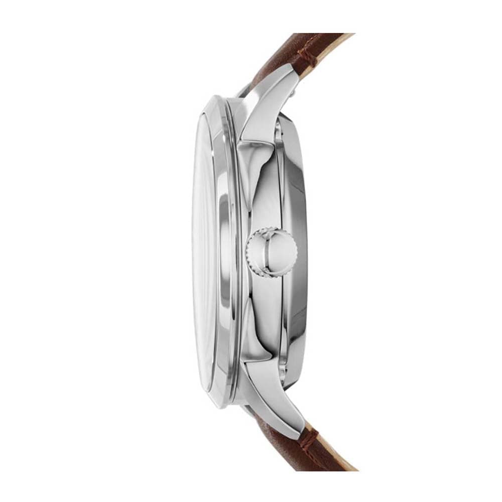 FOSSIL TOWNSMAN AUTOMATIC SILVER STAINLESS STEEL ME3061 BROWN LEATHER STRAP MEN'S WATCH - H2 Hub Watches
