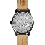 FOSSIL TOWNSMAN AUTOMATIC BLACK STAINLESS STEEL ME3098 BROWN LEATHER STRAP MEN'S WATCH - H2 Hub Watches