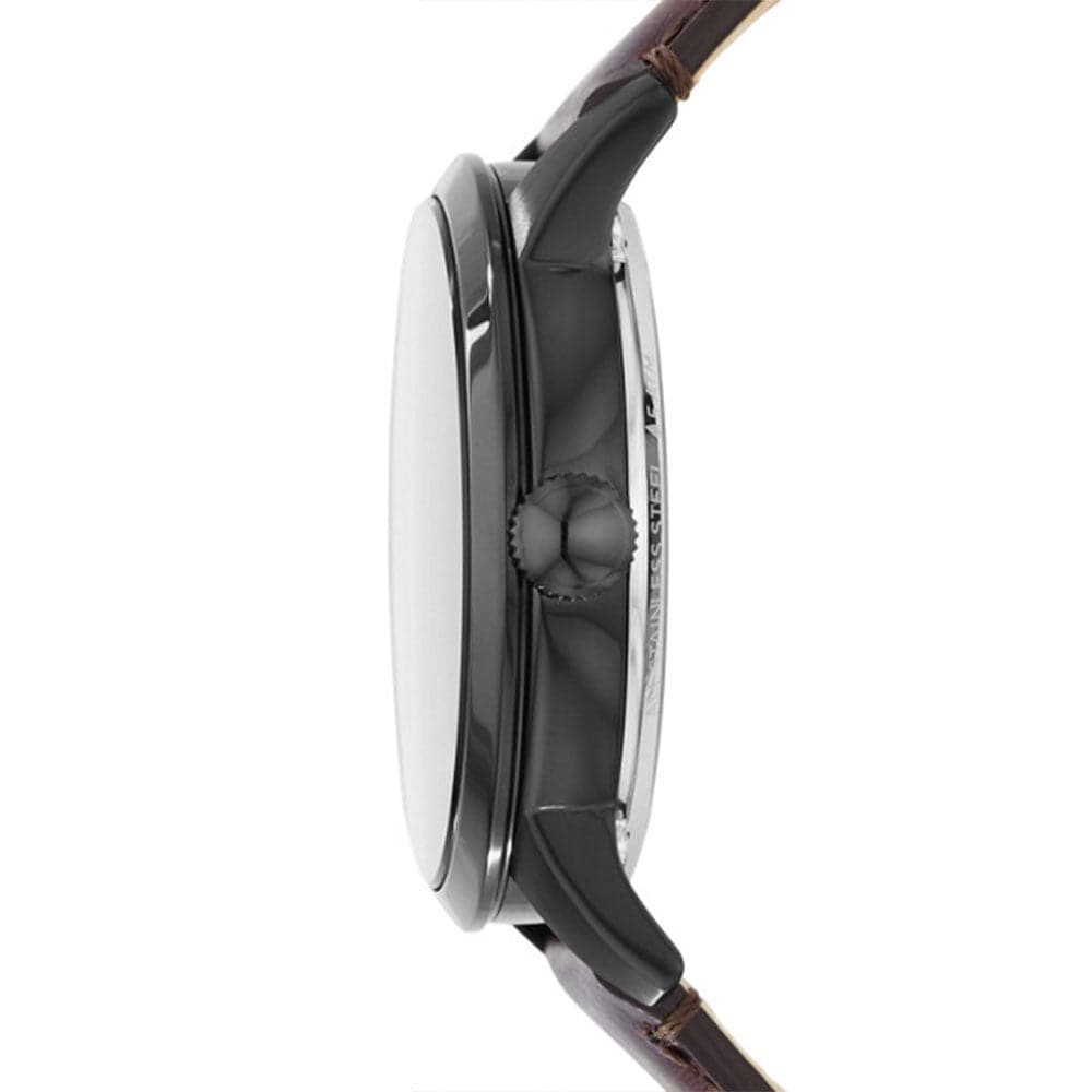 FOSSIL TOWNSMAN AUTOMATIC BLACK STAINLESS STEEL ME3098 BROWN LEATHER STRAP MEN'S WATCH - H2 Hub Watches