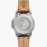 FOSSIL GRANT AUTOMATIC SILVER STAINLESS STEEL ME3099 BROWN LEATHER STRAP MEN'S WATCH