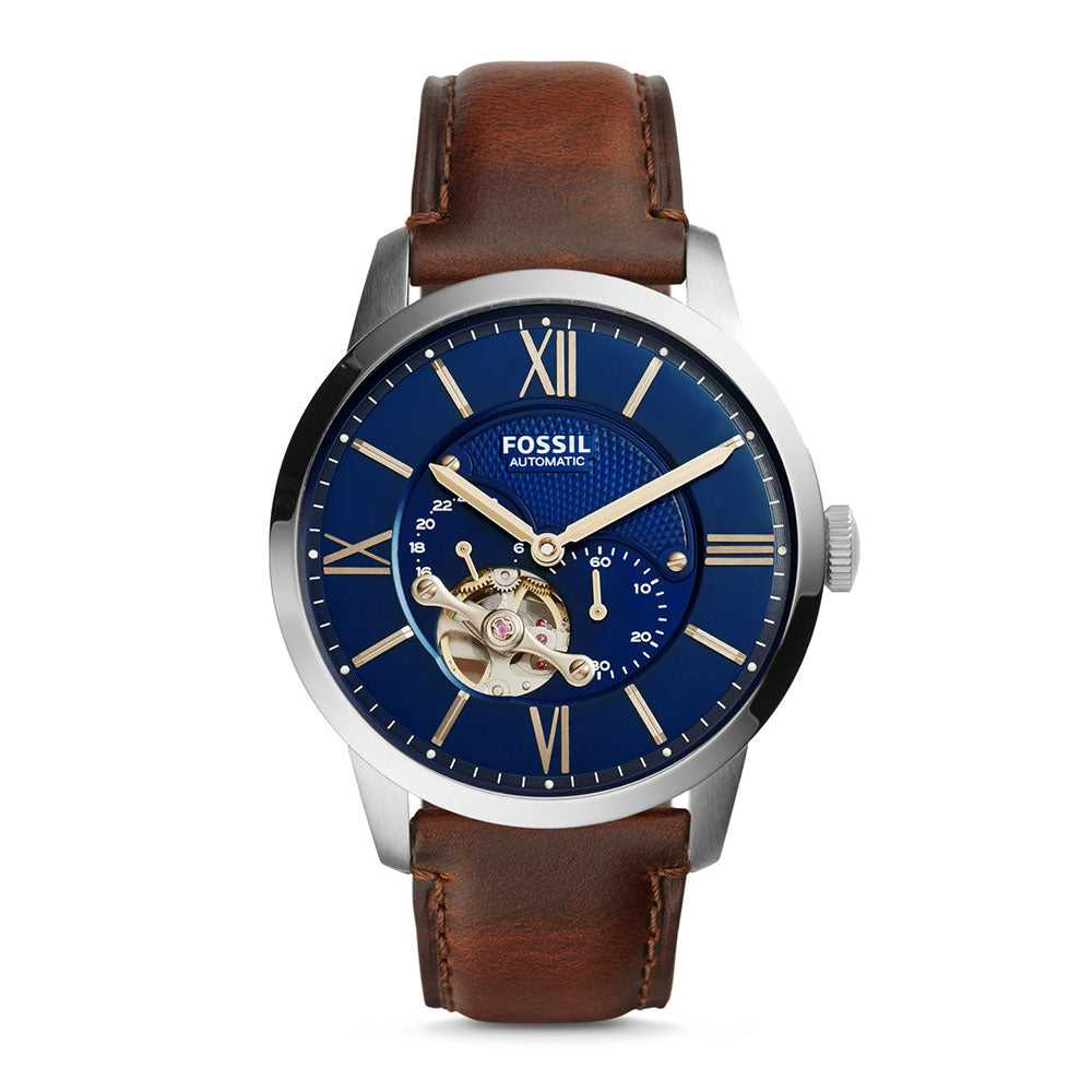FOSSIL TOWNSMAN AUTOMATIC SILVER STAINLESS STEEL ME3110P BROWN LEATHER H2 Hub