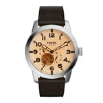 FOSSIL PILOT AUTOMATIC SILVER STAINLESS STEEL ME3119 BROWN LEATHER STRAP MEN'S WATCH - H2 Hub Watches