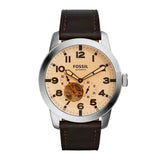 FOSSIL PILOT AUTOMATIC SILVER STAINLESS STEEL ME3119 BROWN LEATHER STRAP MEN'S WATCH - H2 Hub Watches