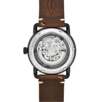 FOSSIL COMMUTER AUTOMATIC BLACK STAINLESS STEEL ME3158 BROWN LEATHER STRAP MEN'S WATCH - H2 Hub Watches