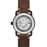 FOSSIL COMMUTER AUTOMATIC BLACK STAINLESS STEEL ME3158 BROWN LEATHER STRAP MEN'S WATCH - H2 Hub Watches