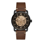 FOSSIL COMMUTER AUTOMATIC BLACK STAINLESS STEEL ME3158 BROWN LEATHER STRAP MEN'S WATCH - H2 Hub Watches