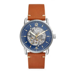 FOSSIL COMMUTER AUTOMATIC SILVER STAINLESS STEEL ME3159P BROWN LEATHER STRAP MEN'S WATCH - H2 Hub Watches