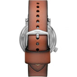 FOSSIL ME3168P BARSTOW AUTO SILVER ROUND SKELETON BLUE DIAL BROWN LEATHER MEN'S WATCH