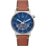 FOSSIL ME3168P BARSTOW AUTO SILVER ROUND SKELETON BLUE DIAL BROWN LEATHER MEN'S WATCH