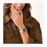 Fossil Green Dial And Gold Stainless Steel Strap Women Watch ME3235