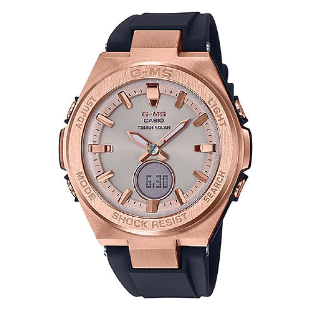 CASIO BABY-G MSG-S200G-1ADR SOLAR ROSE GOLD STAINLESS STEEL BLACK RESIN WOMEN'S WATCH - H2 Hub Watches