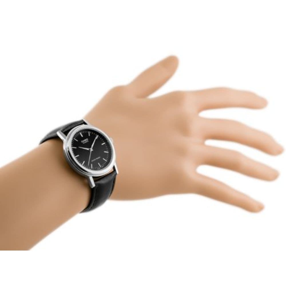 CASIO GENERAL MTP-1095E-1ADF QUARTZ SILVER STAINLESS STEEL BLACK LEATHER STRAP MEN'S WATCH - H2 Hub Watches