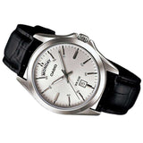 CASIO DATE DAY GENUINE WHTE DIAL BLACK LEATHER MEN'S WATCH MTP-1370L-7AVDF-P