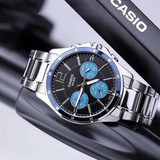 Casio General Black Dial Chronograph With Silver Stainless Steel Men Watch MTP-1374D-2AVDF-P