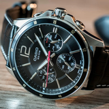 Casio General Black Dial And Black Leather Strap Men Watch MTP-1374L-1AVDF-P