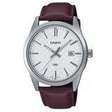 Casio General White Dial Bordeaux Leather Strap Unisex Watch MTP-VD03L-5AUDF-P