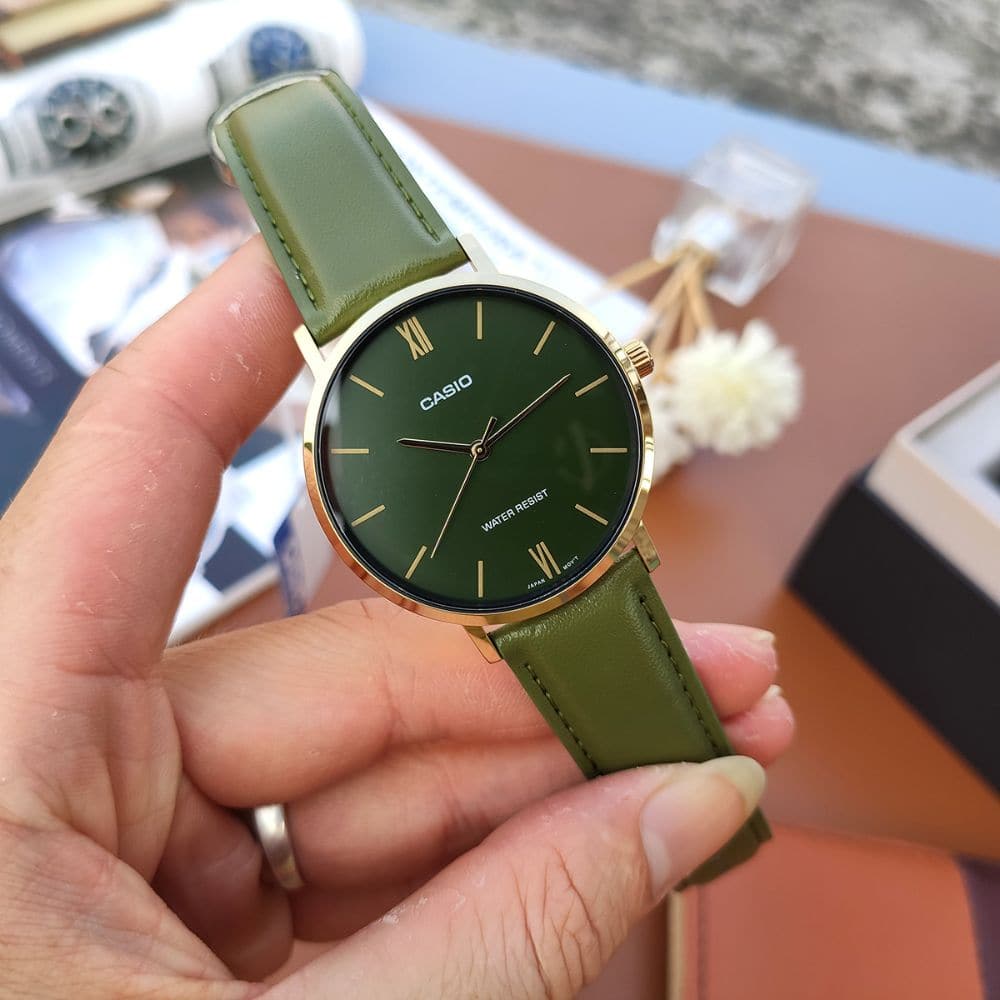 CASIO GENERAL MTP VT01GL 3BUDF GREEN LEATHER MEN S WATCH H2 Hub casio-general-mtp-vt01gl-3budf-green-leather-men-s-watch-h2-hub